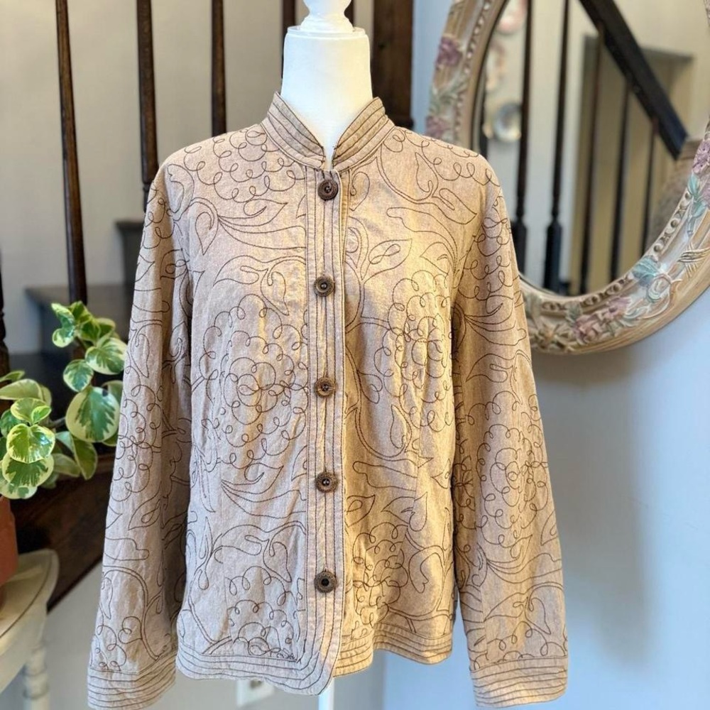 Vintage Tan Embroidered Button-Up Jacket